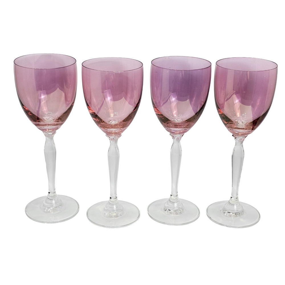 Pier 1 Imports Rose Pink Ombre P1C1 Wine Glasses Set of 4 Hand Blown 8" Barware